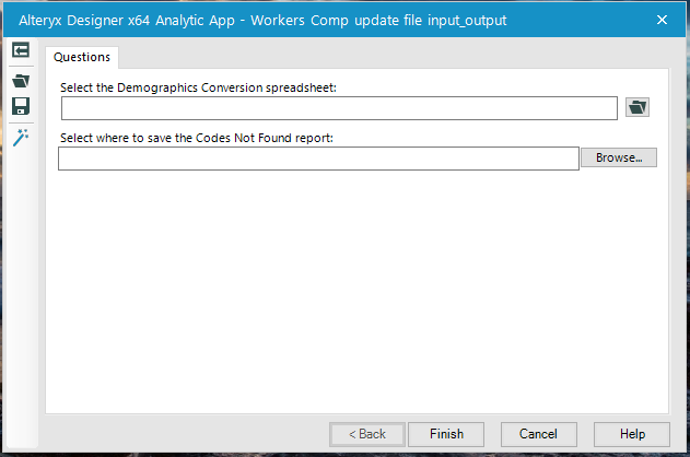 Alteryx Designer x64 Analytic App - Workers Comp update file inpute